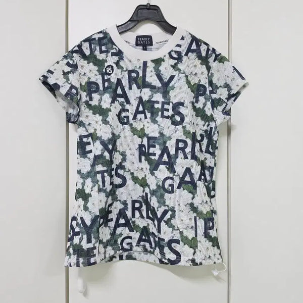 [BUNJANG] Parigates Flower Pattern Mesh Short Sleeve T-Shirt Size 2 / 파리게이츠 플라워패턴 메쉬 반팔 티셔츠 2
