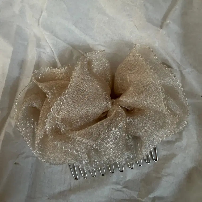 [BUNJANG] Apricot Chiffon Ribbon Wedding Hair Accessory / 웨딩 헤어장식