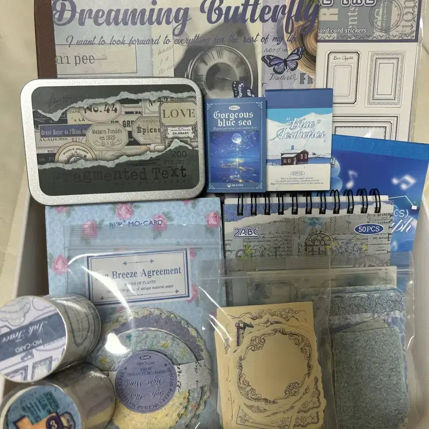 [BUNJANG] Blue Vintage Journaling Sticker Deco Paper Pack / 블루 빈티지 다꾸 스티커 데코페이퍼 팩