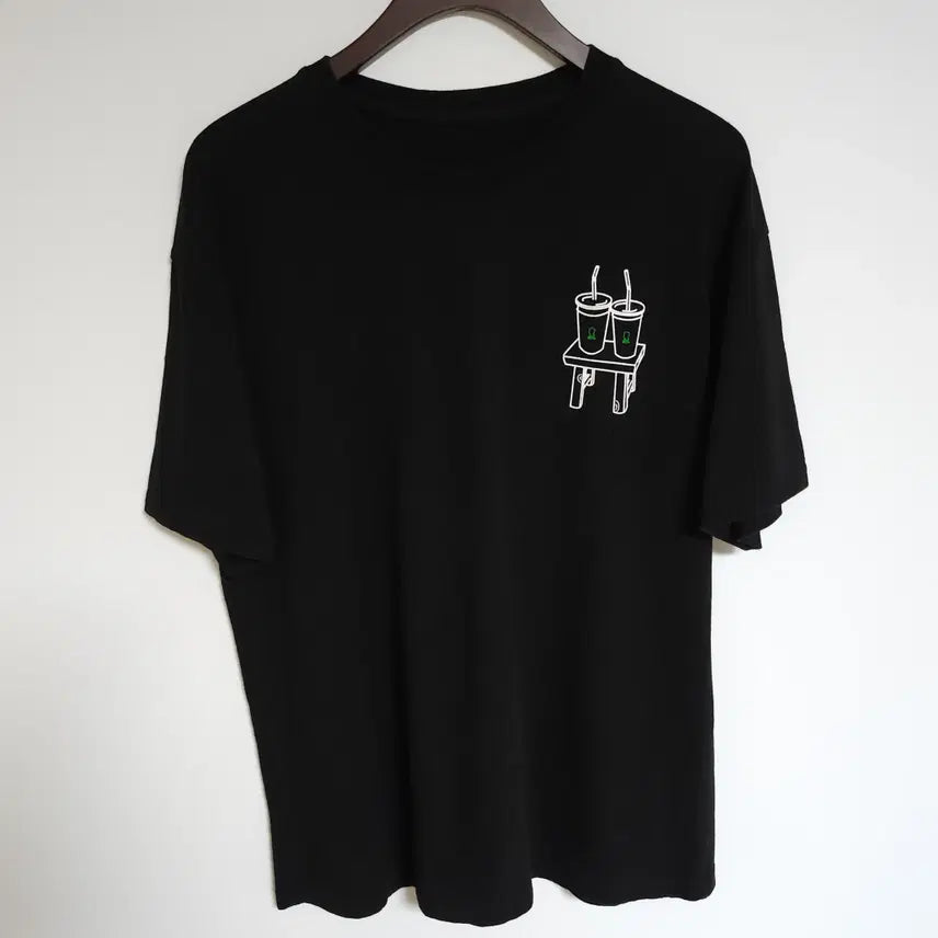 [BUNJANG] Men's Black Short Sleeve T-Shirt with Printing / H58 남성 블랙 반팔티 프린팅 남자 반팔 티셔츠