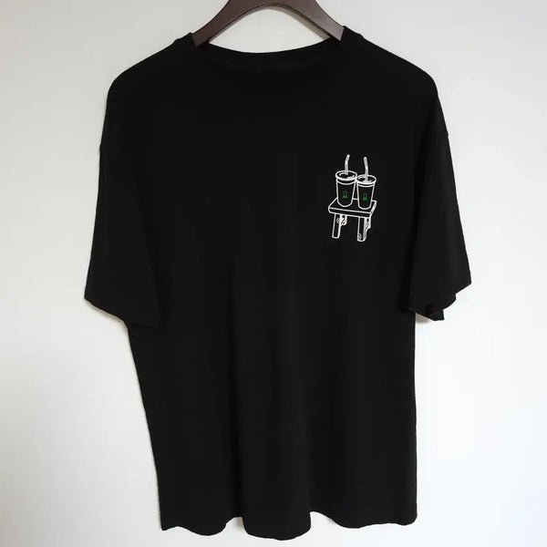 [BUNJANG] Men's Black Short Sleeve T-Shirt with Printing / H58 남성 블랙 반팔티 프린팅 남자 반팔 티셔츠