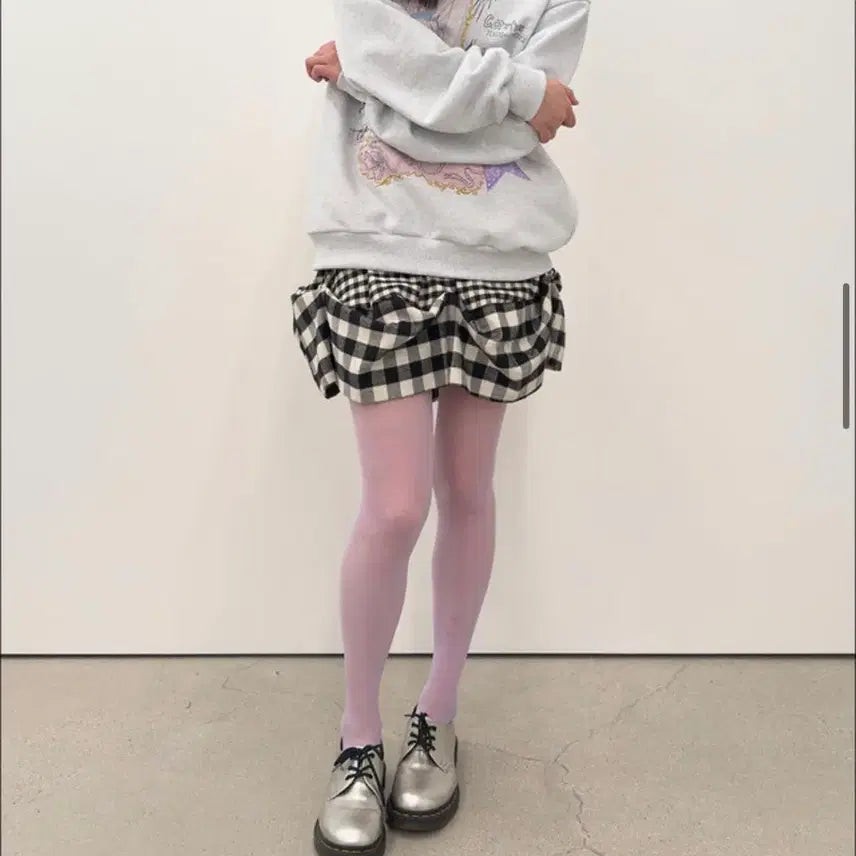 [BUNJANG] Type Service Checkered Ruched Mini Skirt / 새상품) 타입서비스 Checkered Ruched Skirt
