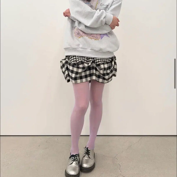 [BUNJANG] Type Service Checkered Ruched Mini Skirt / 새상품) 타입서비스 Checkered Ruched Skirt