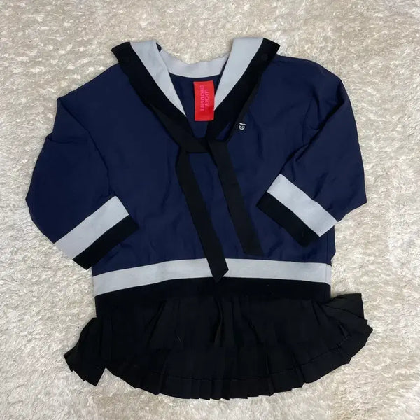 [BUNJANG] Lucky Chouette Navy Sailor Long Blouse / 럭키슈에뜨 네이비 세일러 롱 블라우스 free
