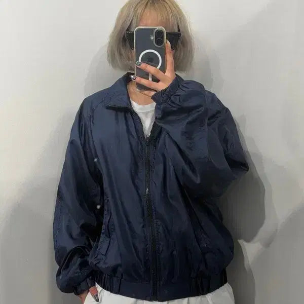 [BUNJANG] FREE ALON POINT Nylon Vintage Windbreaker Jacket Navy / FREE ALON POINT 나일론 빈티지 바람막이 자켓 네이비