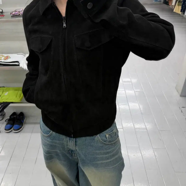 [BUNJANG] Suede Trucker Jacket Black Vintage / (M) 스웨이드 트러커 블랙 빈티지 자켓
