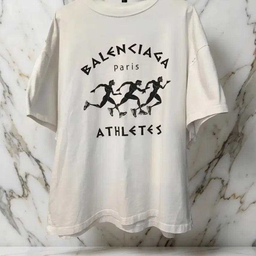 [BUNJANG] Balenciaga Marathon Oversized T-Shirt White XS / [정품]발렌시아가 마라톤 오버핏 티셔츠 화이트사이즈: XS