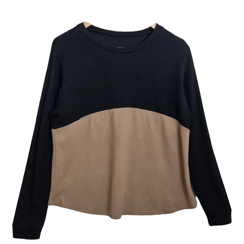 [BUNJANG] Gyesso Beige Black Long Sleeve T-Shirt M~L / GYESSO 베이지 블랙 배식 긴팔 티 [M~L] 데일리룩