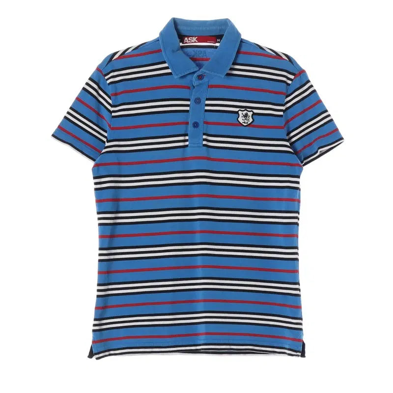 [BUNJANG] ASK Multi Stripe Short Sleeve Pique Polo Shirt - M / ASK 멀티 스트라이프 반팔 피케티 M