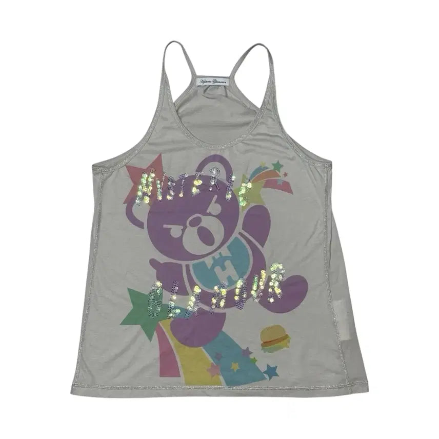 [BUNJANG] Hysteric Glamour Puck Bear Sequin Logo Sleeveless T-Shirt / 히스테릭 글래머 아카이브 퍽베어 스팽글 디테일 민소매 나시 반팔 티셔츠