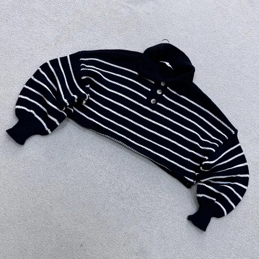 [BUNJANG] ZARA Women's Striped Balloon Sleeve Crop Knit / EU(M) 자라 여성 벌룬 소매 스트라이프 크롭 니트 0618E2
