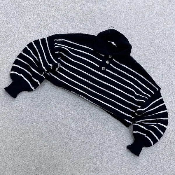 [BUNJANG] ZARA Women's Striped Balloon Sleeve Crop Knit / EU(M) 자라 여성 벌룬 소매 스트라이프 크롭 니트 0618E2