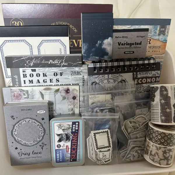[BUNJANG] Blue-Black and White Vintage D꾸 Sticker Deco Paper Pack / 블루-흑백 빈티지 다꾸 스티커 데코페이퍼 팩