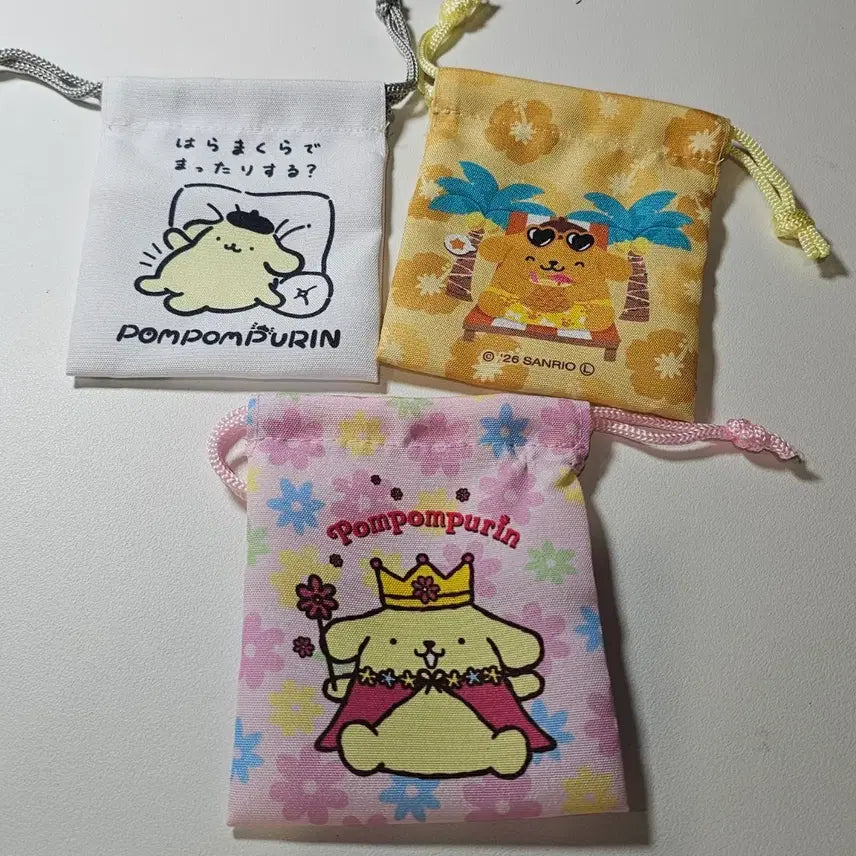 [BUNJANG] Sanrio Pompompurin Drawstring Pouch Set (3 Types) / 새상품)랜깡 폼폼푸린 조리개파우치 3종세트