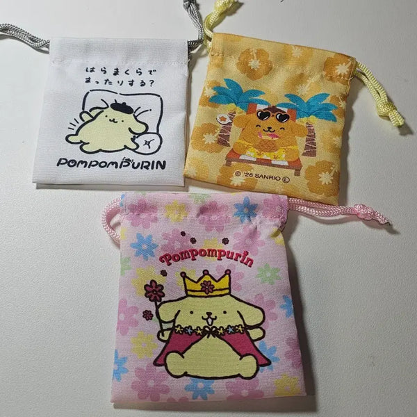 [BUNJANG] Sanrio Pompompurin Drawstring Pouch Set (3 Types) / 새상품)랜깡 폼폼푸린 조리개파우치 3종세트