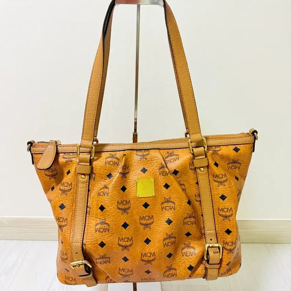[BUNJANG] MCM Logo Pattern Leather Tote Bag Brown / MCM 토트백 브라운