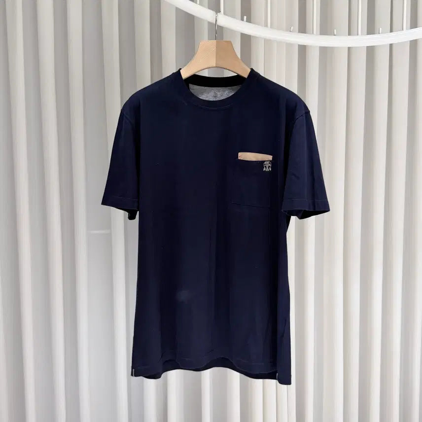[BUNJANG] Brunello Cucinelli Logo Pocket Cotton Crewneck Short Sleeve T-Shirt Navy XXL / (S급/XXL) / 브루넬로쿠치넬리 로고 포켓 코튼 크루넥 반팔 티셔츠 네이비