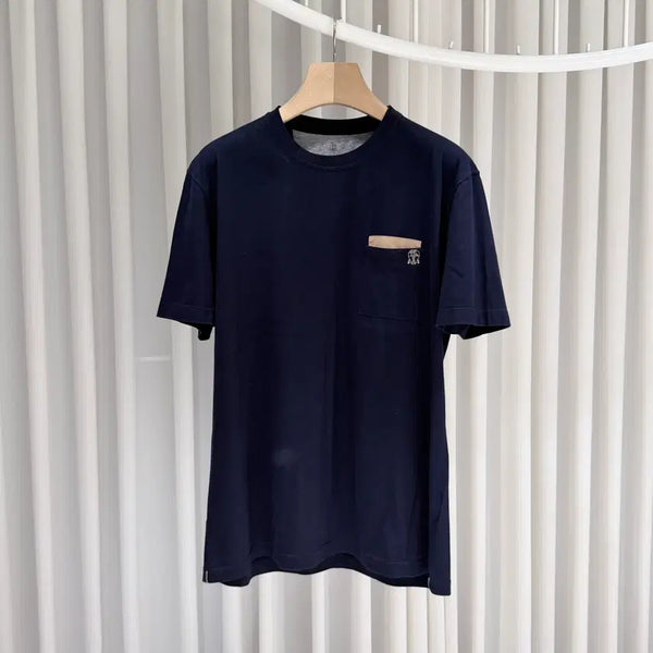 [BUNJANG] Brunello Cucinelli Logo Pocket Cotton Crewneck Short Sleeve T-Shirt Navy XXL / (S급/XXL) / 브루넬로쿠치넬리 로고 포켓 코튼 크루넥 반팔 티셔츠 네이비