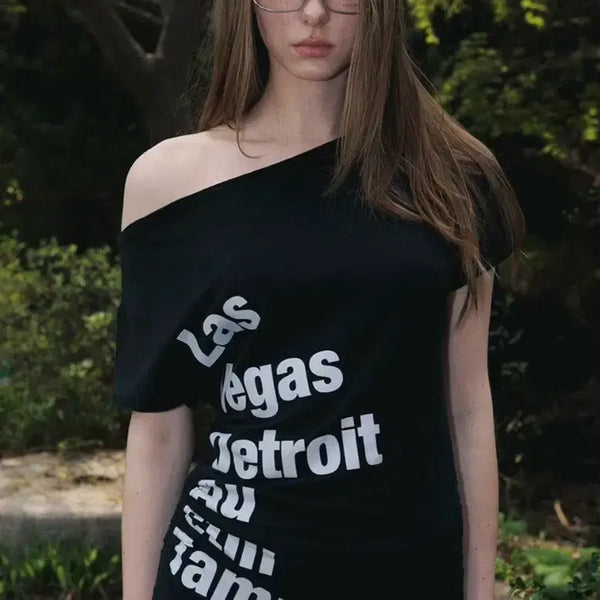 [BUNJANG] Pleasing Follow Sara Lettering Shirring Top Black / 플리즈노팔로우 Sara Lettering Shirring Top Black
