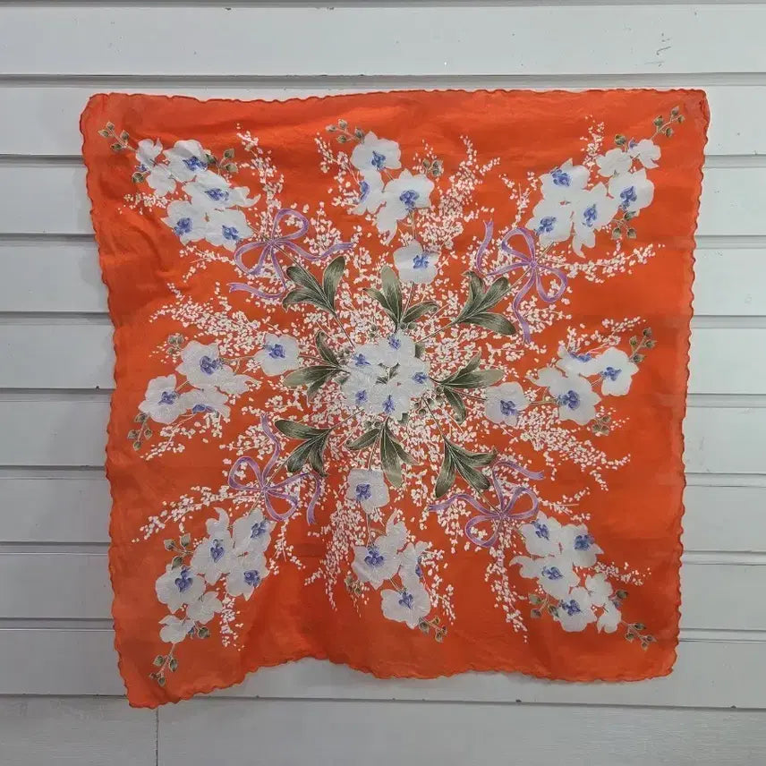 [BUNJANG] Flower Pattern Oversized Handkerchief/Mini Scarf / 플라워  빅손수건겸  미니스카프/보물찾기천사