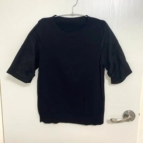 [BUNJANG] Short Sleeve Knit T-shirt Black / 반팔 니트 검정색