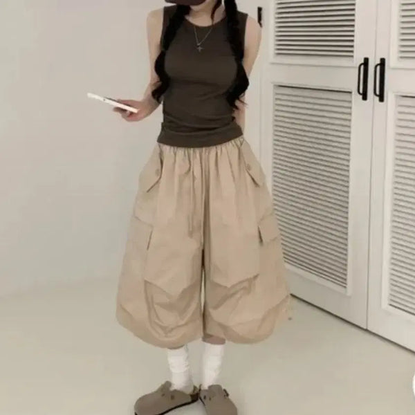 [BUNJANG] Avery Bermuda Cargo Pants Beige Free Size / 미사용)에이블리버뮤다팬츠 카고버뮤다팬츠
