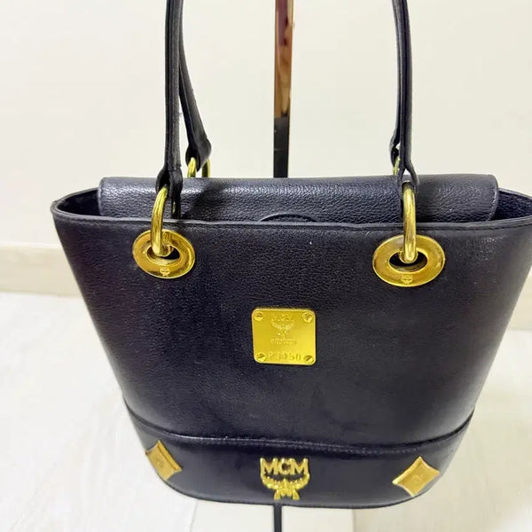 [BUNJANG] MCM Black Shoulder Bag Gold Logo / MCM 가방 검정색 금장 로고