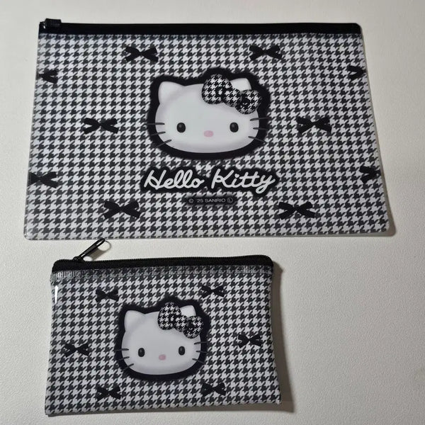 [BUNJANG] Sanrio Hello Kitty Houndstooth Check PVC Pouch & Zipper Bag Set / 새강품) 키티 하운드체크 pvc파우치+지퍼락 세트