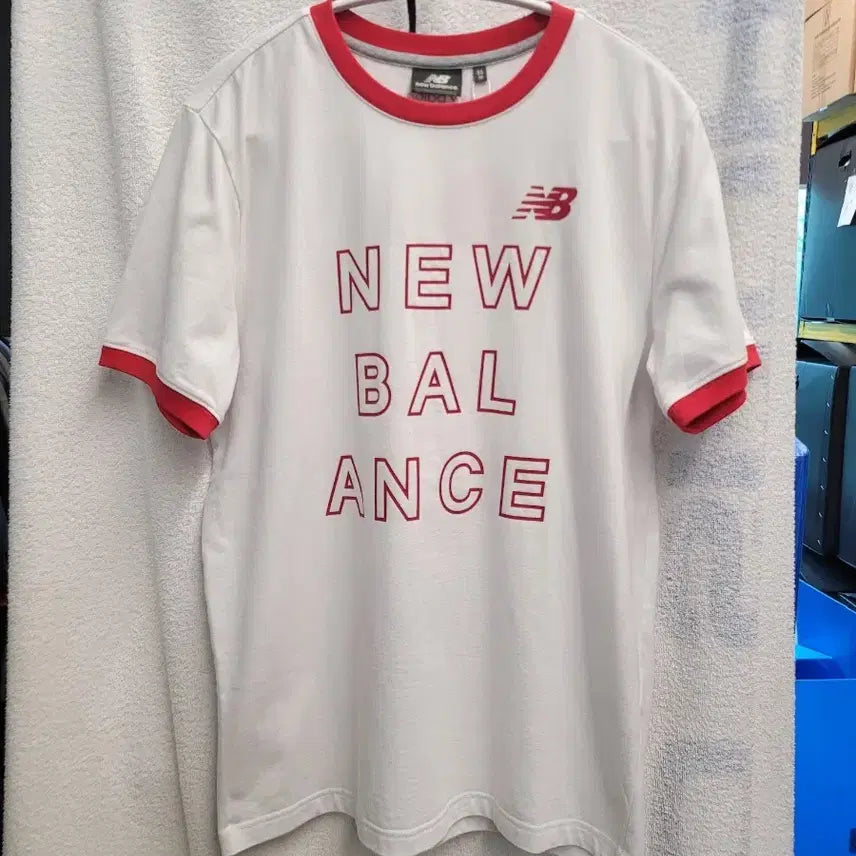 [BUNJANG] New Balance Layered Round T-Shirt White/Red (M) / 뉴발란스 레이어드 라운드 반팔티 여성 95,M