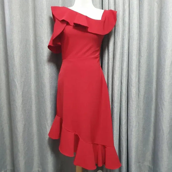 [BUNJANG] S Goddess Frill Chacha Red Dress / S 여신 프릴 차차 레드 원피스