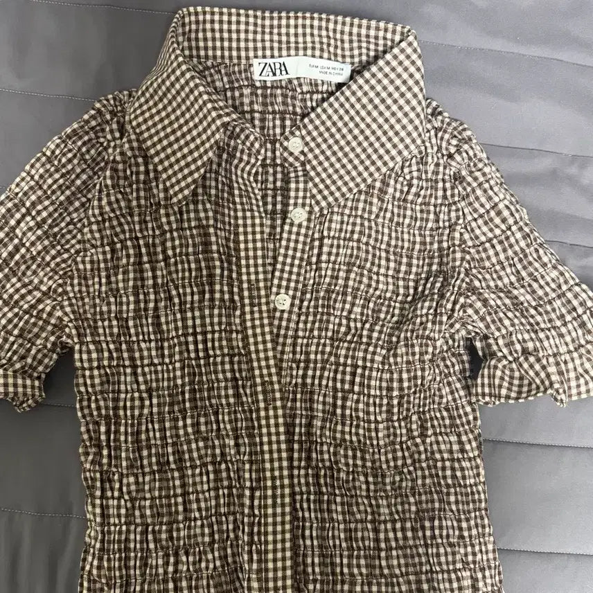 [BUNJANG] Zara Check Pleated Shirt / 자라 체크 주름 셔츠