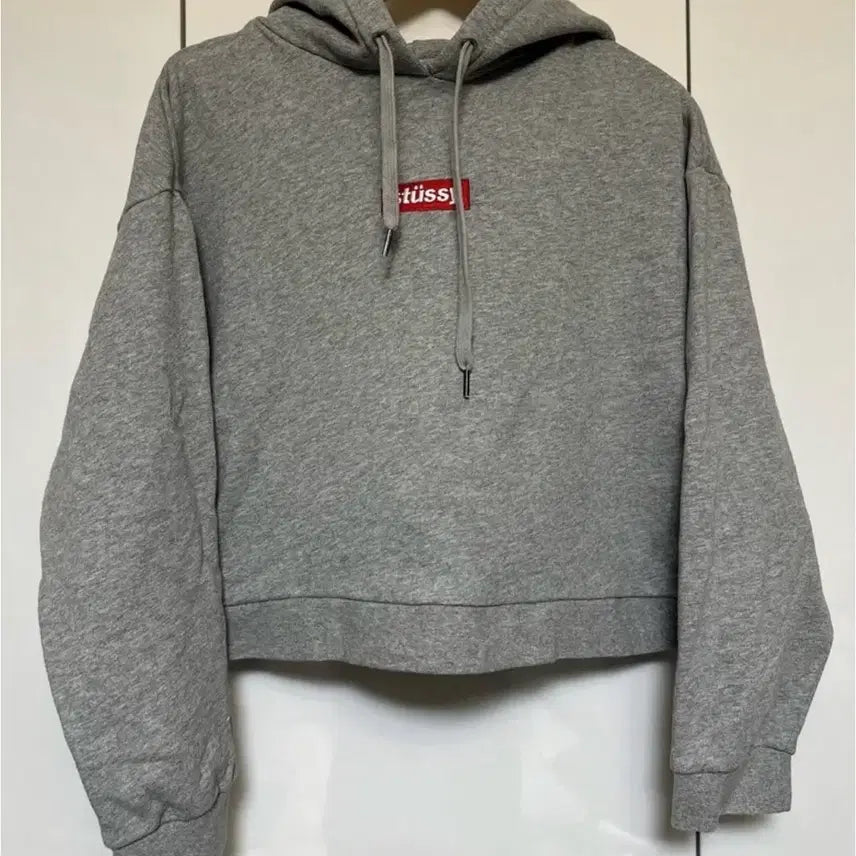 [BUNJANG] Stussy Logo Cropped Hoodie - Grey / 스투시 로고 후드 그레이