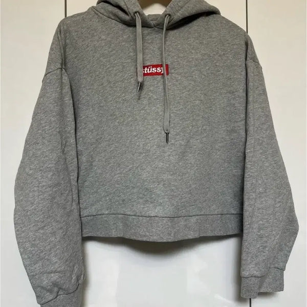 [BUNJANG] Stussy Logo Cropped Hoodie - Grey / 스투시 로고 후드 그레이