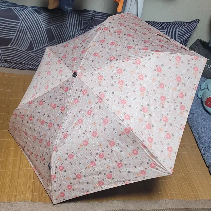 [BUNJANG] Flower Pattern Folding Sun Umbrella - Pink / 플라워 패턴 접이식 양산 핑크