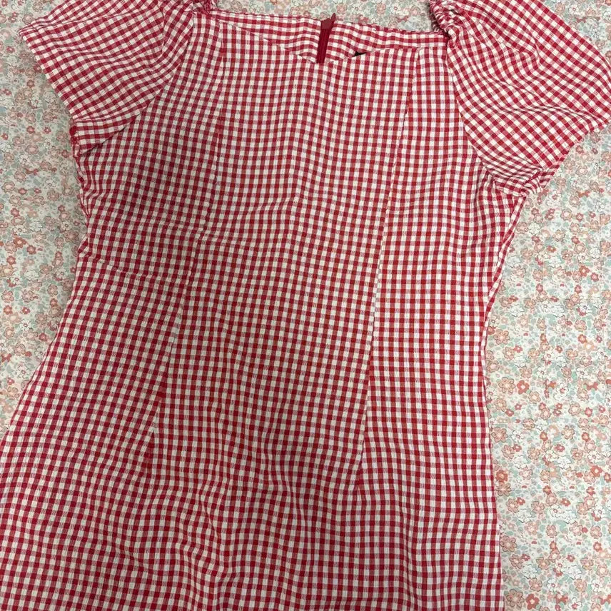 [BUNJANG] REORG Heart Neck Check Dress Red / 리올그 REORG // HEART NECK CHECK OPS RED