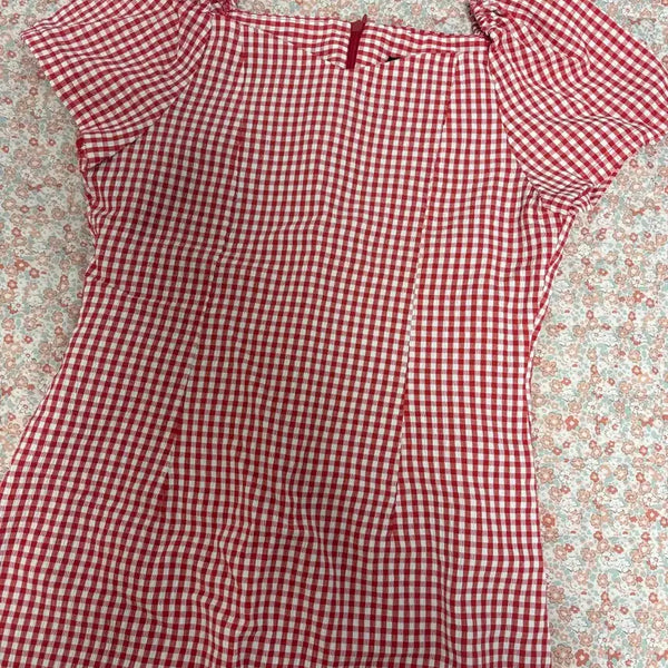 [BUNJANG] REORG Heart Neck Check Dress Red / 리올그 REORG // HEART NECK CHECK OPS RED