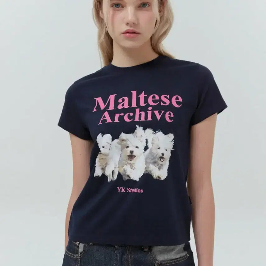[BUNJANG] YK Studio Maltese Archive Short-Sleeve T-Shirt Navy / 와이케이 스튜디오 말티즈 아카이브 반팔 티셔츠 네이비