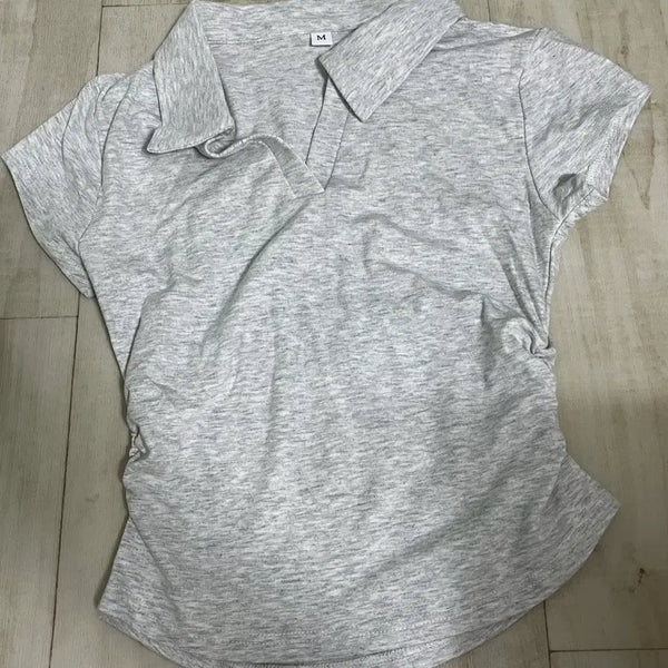 [BUNJANG] Women's Shirring Side T-Shirt / 카라 옆셔링 여성 티셔츠