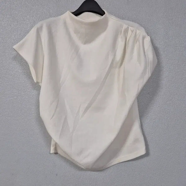 [BUNJANG] Semi-Turtleneck Cropped Shirred T-Shirt (55-66) / 반폴라 크롭 셔링 티 55~66