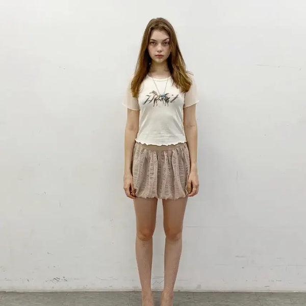 [BUNJANG] Hetti Horse Printed Wavy T-shirt (Cream) / 헤티 Horse Printed Wavy T-shirt (Cream)