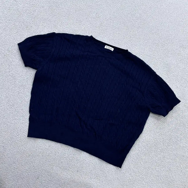 [BUNJANG] Fave Women's Navy Cable Knit Sweater / 실측확인 Fave 여성 네이비 꽈배기 니트 스웨터 0706E2