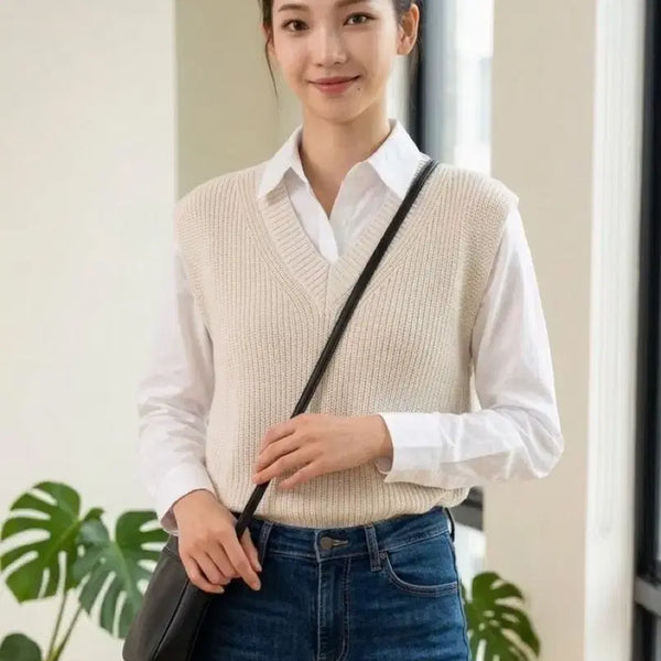 [BUNJANG] TOPTEN Beige V-Neck Knit Vest / 탑텐 베이지 니트 조끼