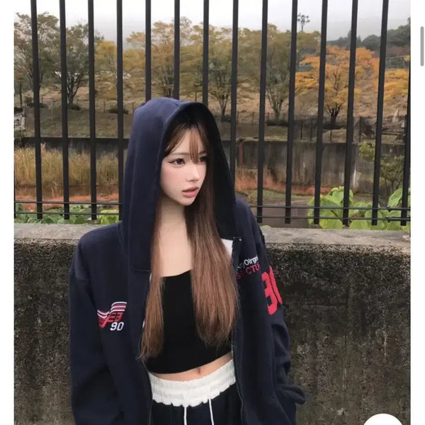 [BUNJANG] 90s Vintage Printing Hooded Zip-Up Navy / 90 빈티지프린팅후드집업-1color(네이비)