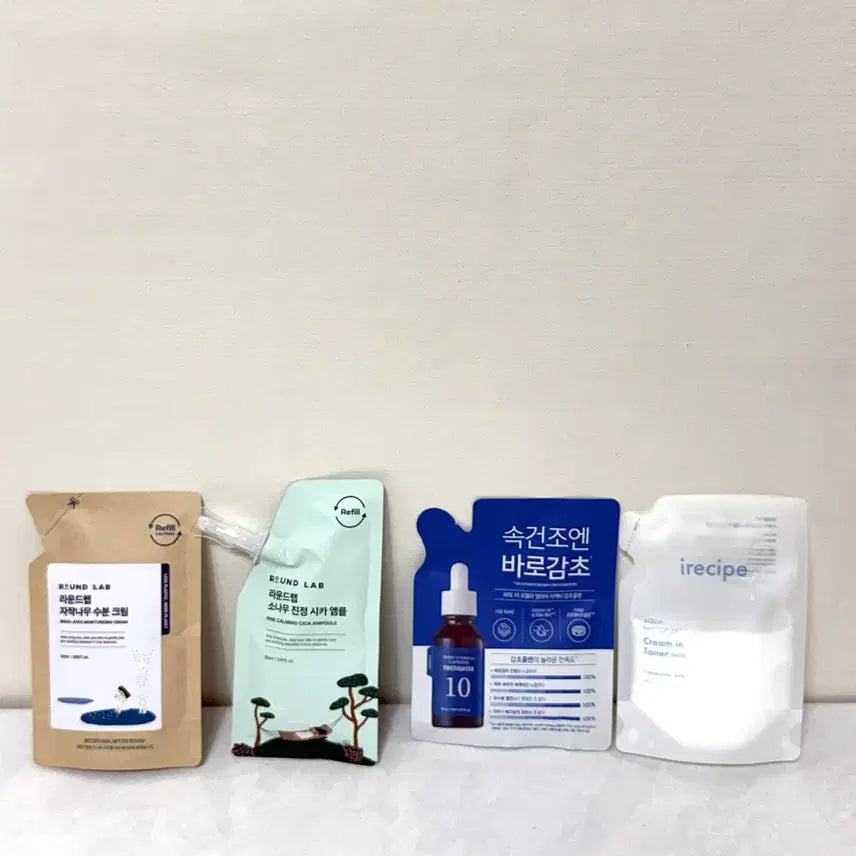 [BUNJANG] Roundlab Birch Juice Moisturizing Cream, Pine Calming Cica Ampoule, Essence Toner - 4-Piece Bundle Set / [리필] 4개일괄) 라운드랩 자작나무 수분크림 소나무 진정 시카 앰플 에센스 토너