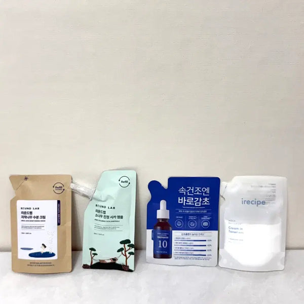 [BUNJANG] Roundlab Birch Juice Moisturizing Cream, Pine Calming Cica Ampoule, Essence Toner - 4-Piece Bundle Set / [리필] 4개일괄) 라운드랩 자작나무 수분크림 소나무 진정 시카 앰플 에센스 토너