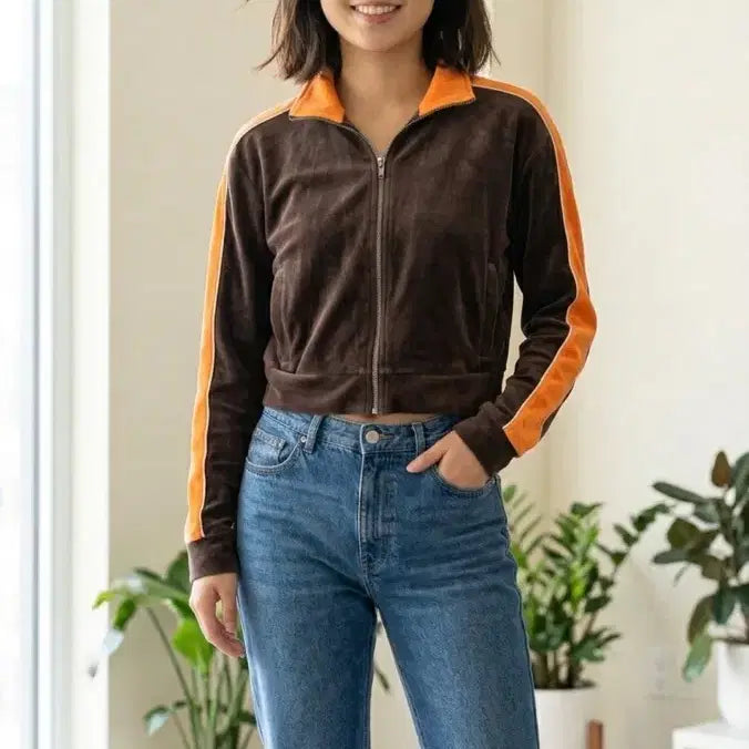 [BUNJANG] H&M Velvet Zip-Up Jacket Brown Orange / H&M 벨벳 집업 브라운 오렌지