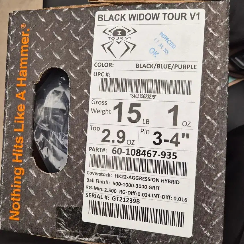 [BUNJANG] Hammer Black Widow Tour V1 Bowling Ball 15lb / 블랙 위도우 투어 V1 볼링공 15p