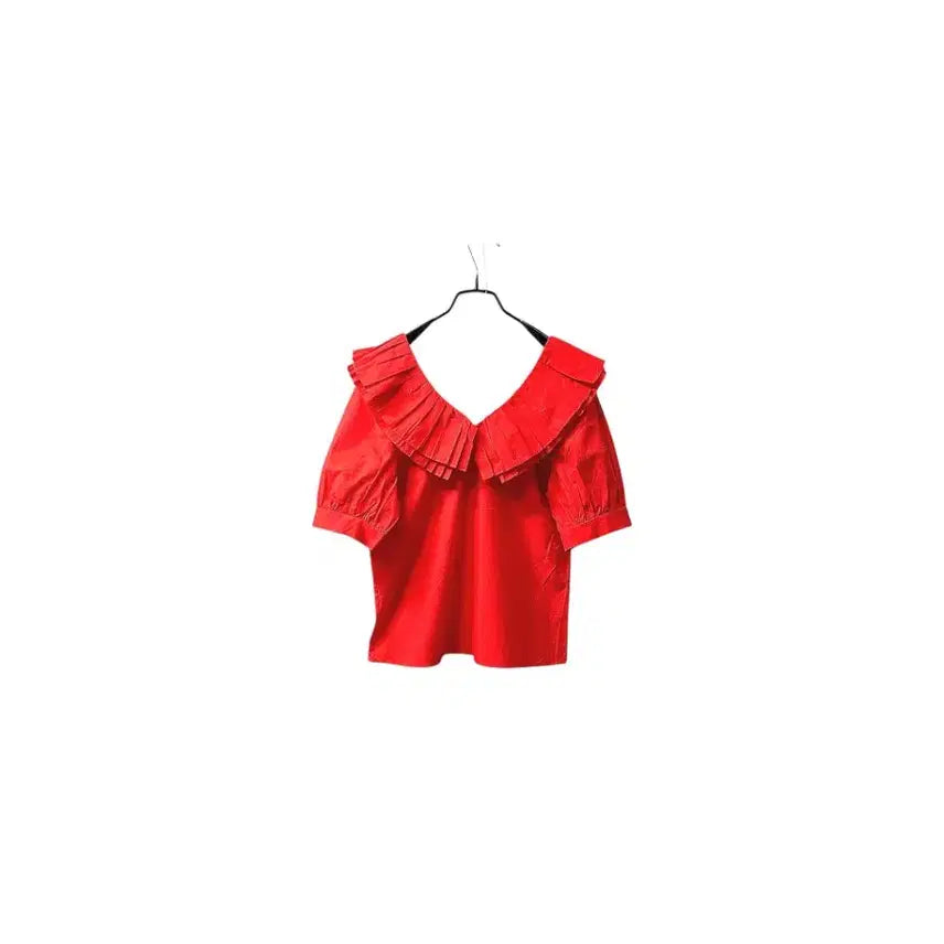 [BUNJANG] Red Pleated Blouse (Unused) / 미사용/ 레드 플리츠라  블라우스