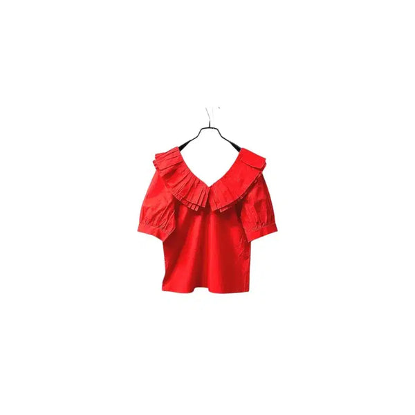 [BUNJANG] Red Pleated Blouse (Unused) / 미사용/ 레드 플리츠라  블라우스