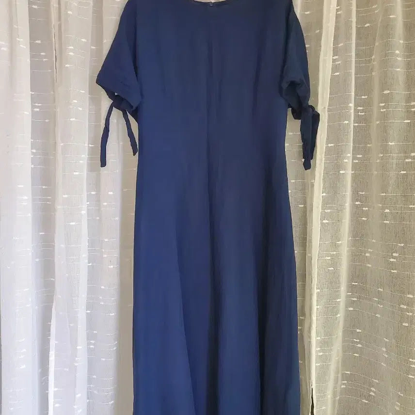 [BUNJANG] Linen Short Sleeve Long Dress Navy / LINE 네이비 반팔 린넨 롱 원피스 55